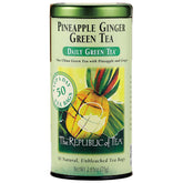 The Republic of Tea embalaje frontal mostrando 50 bolsitas y sabor piña jengibre, conveniencia