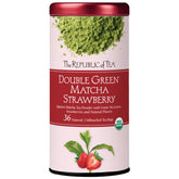 The Republic of Tea paquete frontal que muestra sabor fresa y beneficio práctico