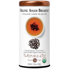 The Republic of Tea lata frontal mostrando Assam y beneficio de conservación