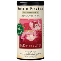 The Republic of Tea lata frontal Pink Chai mostrando diseño y cantidad