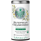 The Republic of Tea empaque frontal mostrando manzanilla orgánica y beneficios de origen