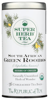 The Republic of Tea empaque frontal con 36 bolsas y sello orgánico