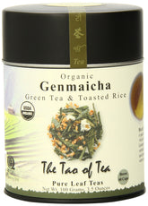 The Tao of Tea lata Genmaicha frente mostrando diseño y tamaño práctico