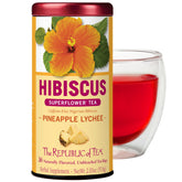 The Republic of Tea frente del envase que muestra sabor piña lichi y beneficio de presentación práctica