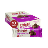 think! barra Chocolate Fudge frontal y empaque práctico para llevar