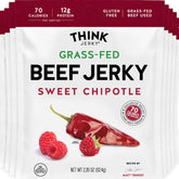 Think Jerky empaque frontal Sweet Chipotle mostrando diseño y tamaño del pack