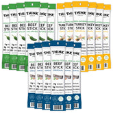 Think Jerky paquete frontal mostrando variedad y conveniencia