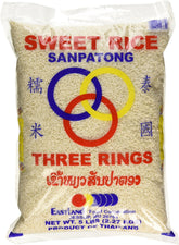 Three Rings paquete frente mostrando 5 lbs y etiqueta, ideal para despensa