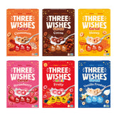 Three Wishes pack frontal mostrando seis cajas y variedad de sabores, práctico para elegir