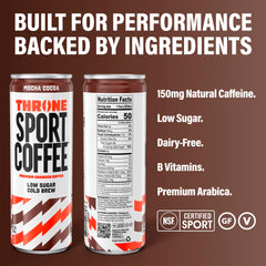 Throne Sport Coffee close-up de textura cold brew resaltando sabor intenso