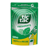 Tic Tac bolsa frontal mostrando envase resellable y cantidad