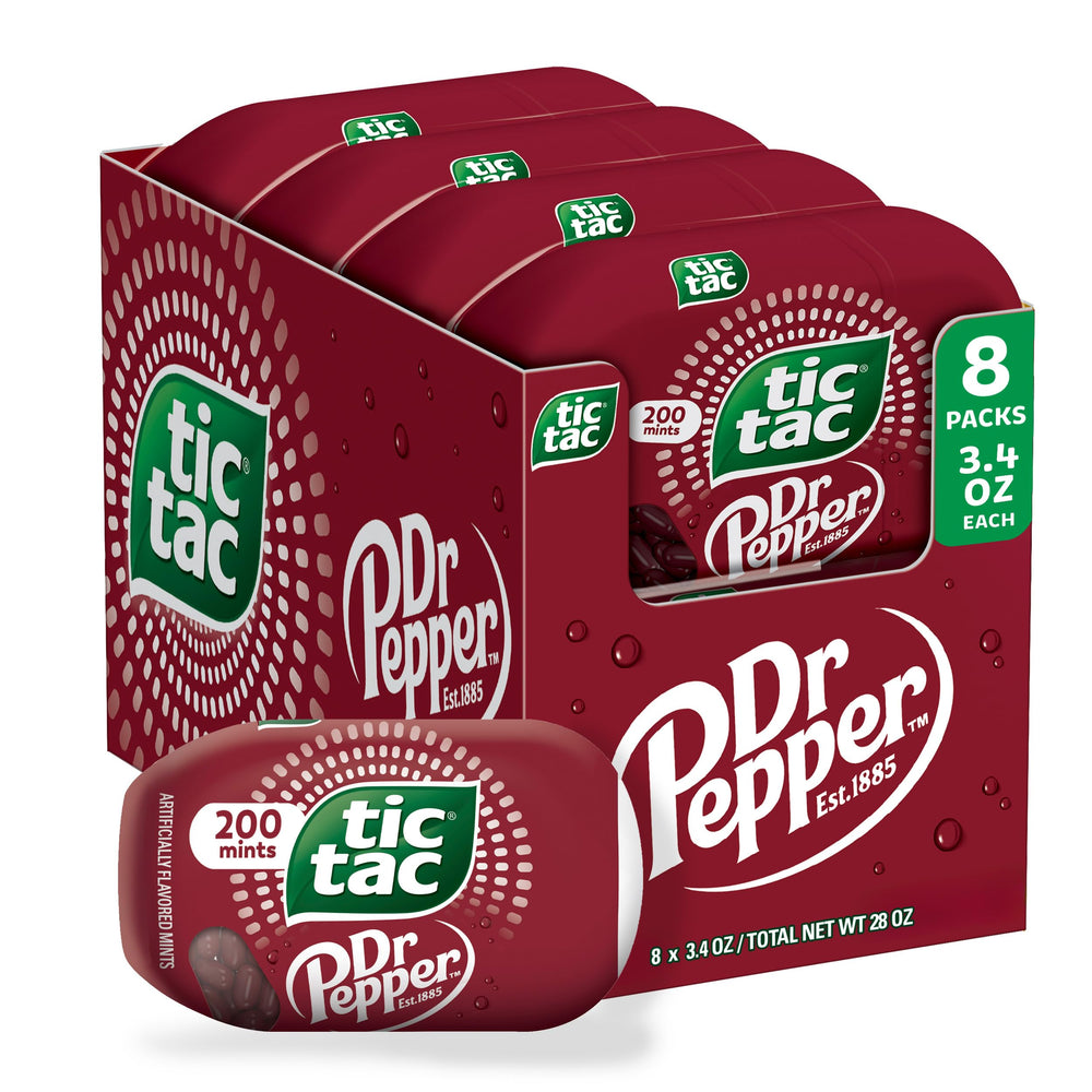 Tic Tac Dr Pepper frente del empaque mostrando un pack práctico y portátil