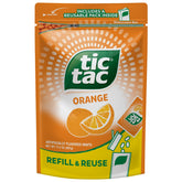 Tic Tac bolsa frontal mostrando cantidad y cierre resellable, práctico para recargas