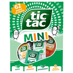 Tic Tac pack frontal mostrando etiquetas y cuatro sabores para compartir