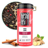 Tiesta Tea lata frontal mostrando Chai Love y conservación fresca