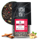 Tiesta Tea empaque frontal mostrando chai especiado y frescura