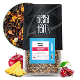 Tiesta Tea frontal del envase mostrando la mezcla y sabor cereza