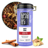 Tiesta Tea lata frontal mostrando envase reutilizable y frescura
