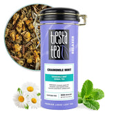 Tiesta Tea frente del envase hermético mostrando diseño y frescura