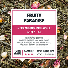 Tiesta Tea detalle de hojas sueltas y trozos frutales visualmente atractivos