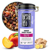 Tiesta Tea lata frontal mostrando la marca y protección para frescura