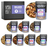 Tiesta Tea presentación frontal del set con ocho pouches, muestra variedad y conveniencia