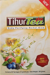 Tihur Tea Plus caja frontal mostrando 90 bolsitas y diseño amarillo, facilita compra al por mayor