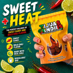 Tijuas Candies detalle de la cobertura de chamoy y chile que aporta sabor intenso