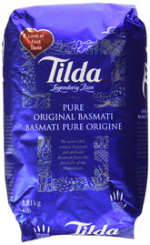 Tilda paquete frontal mostrando la marca y el arroz basmati, ideal para identificar el producto