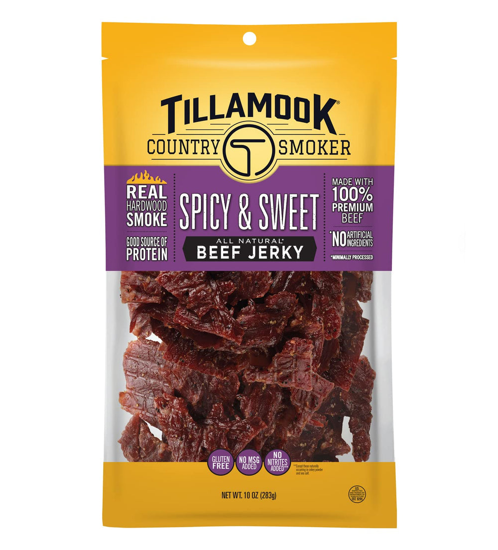 Tillamook Country Smoker paquete frente mostrando diseño y beneficio de sabor