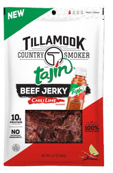 Tillamook Country Smoker empaque frontal mostrando sabor Tajin y conveniencia