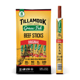 Tillamook Country Smoker frontal del paquete mostrando 8 unidades y beneficios