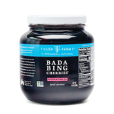 Tillen Farms frasco frontal mostrando cerezas Bada Bing, perfecto para barras