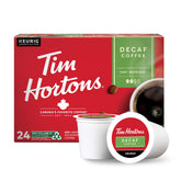 Tim Hortons caja frontal 96 cápsulas K-Cup mostrando diseño rojo y beneficios