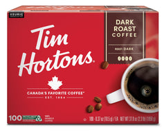 Tim Hortons envase frontal 100 K-Cups mostrando la marca y contenido práctico