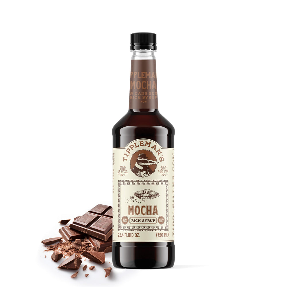 Tippleman's botella frontal mocha mostrando diseño y volumen, práctico para bares