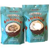 Trader Joe's paquete frontal de almendras sabor coco mostrando el diseño y cantidad