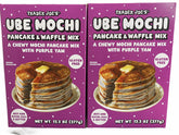 TJ's empaque frontal de Ube Mochi Pancake & Waffle Mix mostrando diseño y tamaño pack de 2