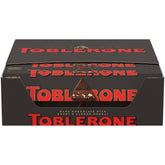 Toblerone vista frontal del empaque mostrando 20 barras y conveniencia