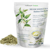 TODICAMP vista frontal del paquete de té Silver Needle, presentación premium