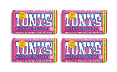 Tony's Chocolonely empaque frontal mostrando la barra y atractivo visual