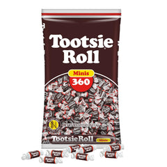 Tootsie Roll bolsa frontal mostrando 360 minis y beneficio de gran formato