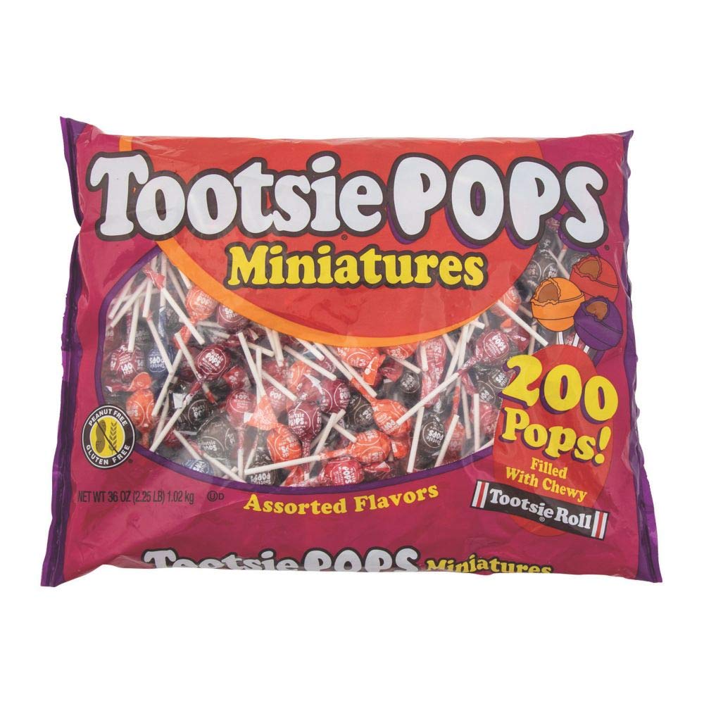 Tootsie Roll empaque frontal mostrando piruletas surtidas, ideal para eventos