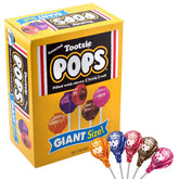 Tootsie Roll empaque frontal mostrando 72 piruletas gigantes, ideal para eventos