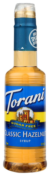 Torani avellana pack frontal mostrando botellas y etiqueta clara ofreciendo sabor sin azúcar