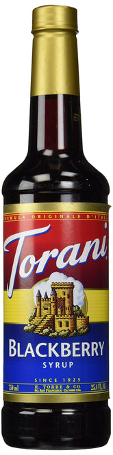 Torani Blackberry jarabe vista frontal con color atractivo y uso versátil