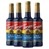 Torani botella frontal con color azul vibrante y atractivo