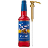 Torani botella frente cereza mostrando etiqueta clara y uso versátil