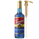 Torani botella frontal azul, presentación clara y útil