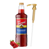 Torani botella frontal 1L mostrando el color rojo vibrante y uso profesional
